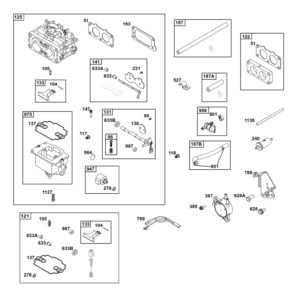 Carburetor And Fuel Supply Group Diagram and Parts List for 385777-0355-B5 200000 - 399999 Briggs and Stratton Engine